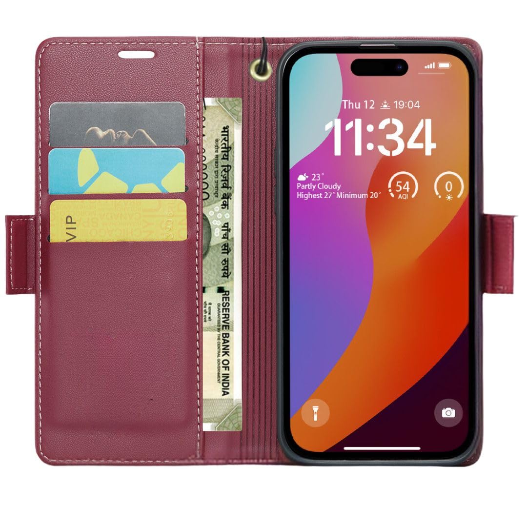 Bracevor Premium Design Flip Cover leather wallet case foriphone 14 pro  Red 2