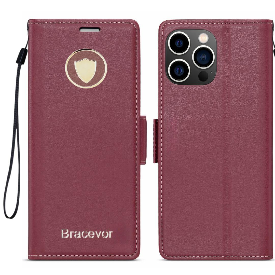 Bracevor Premium Design Flip Cover leather wallet case foriphone 14 pro  Red 3