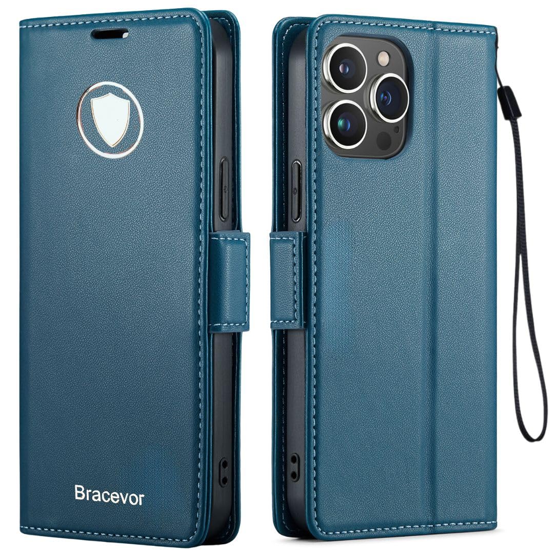 Bracevor Premium Design Flip Cover leather wallet case foriphone 14 pro  Blue 1