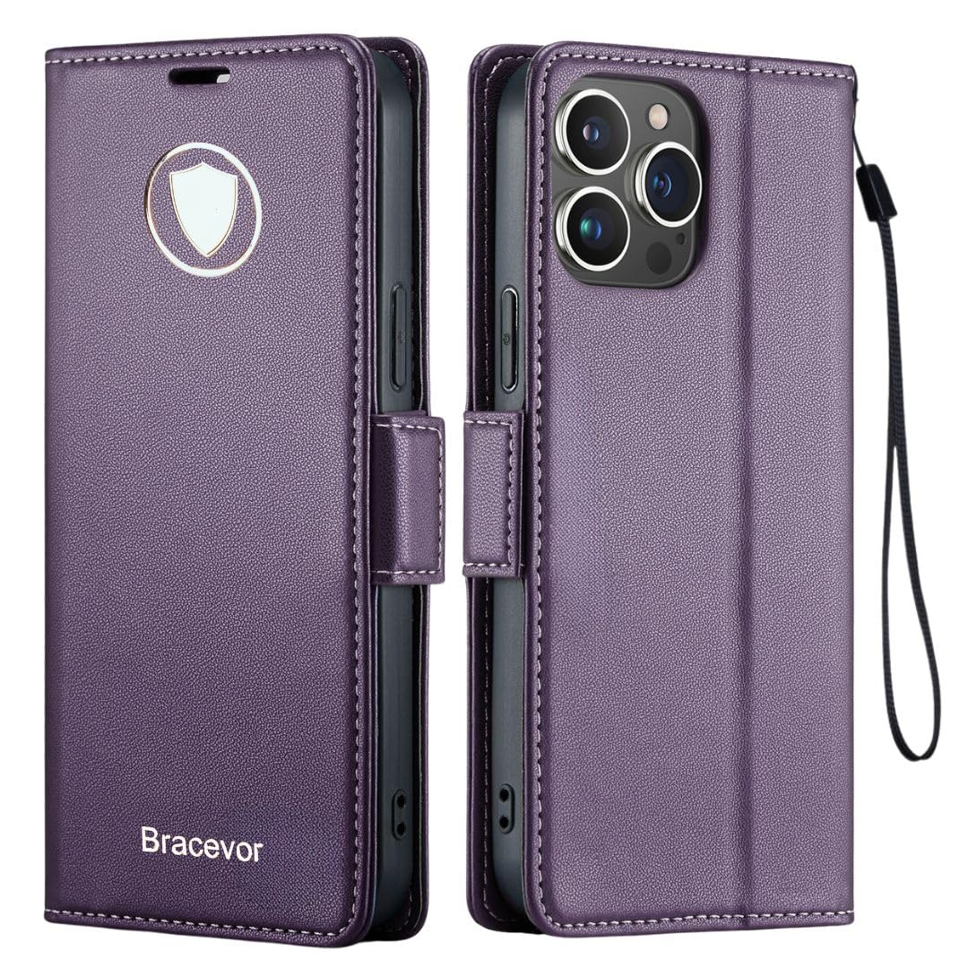 Bracevor Premium Design Flip Cover leather wallet case foriphone 14 pro  Purple 1